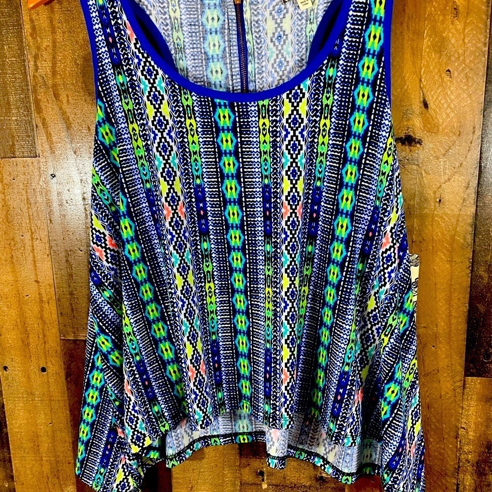 Eyeshadow Womens Sleeveless Tank Top Blouse Blue Green Back Zipper Size Large